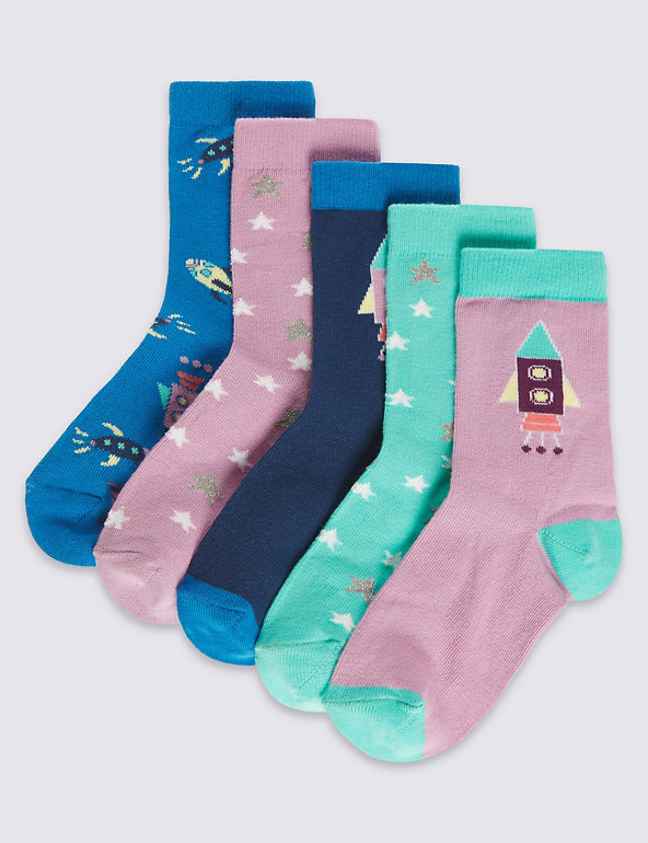5 Pairs of Freshfeet™ Cotton Rich Assorted Ankle Socks (1-11 Years) Image 1 of 1