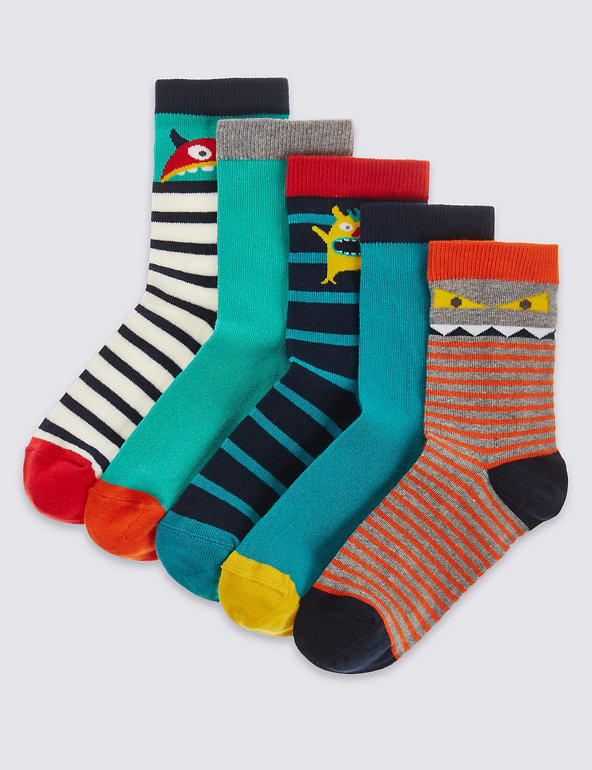 5 Pairs of Freshfeet™ Cotton Rich Assorted Socks (1-11 Years) Image 1 of 1