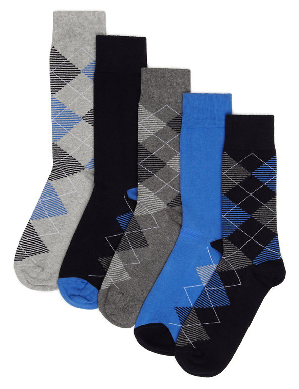 5 Pairs of Freshfeet™ Cotton Rich Assorted Socks Image 1 of 1