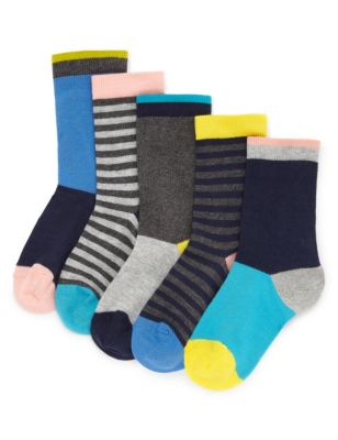5 Pairs of Freshfeet™ Cotton Rich Assorted Socks with Silver Technology (1-7 Years) Image 1 of 1