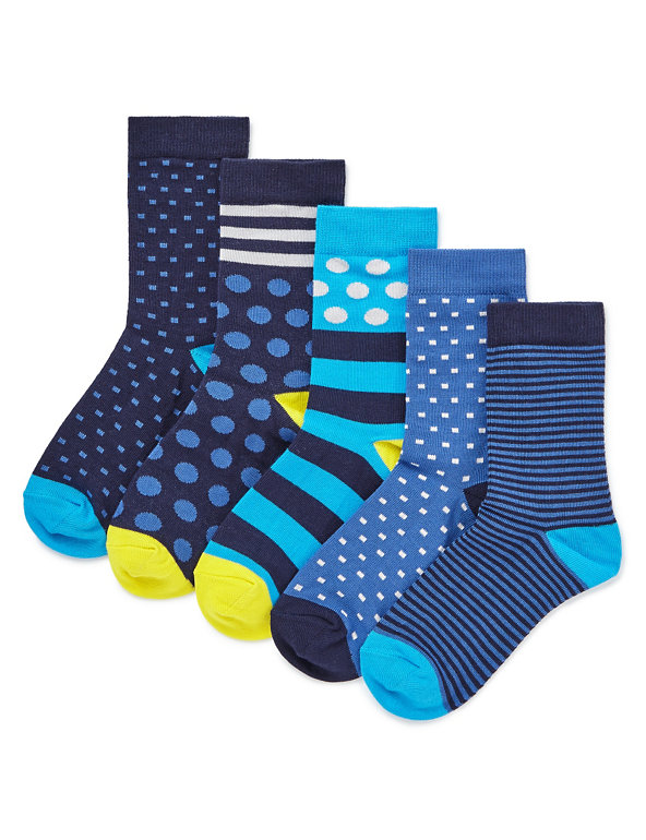 5 Pairs of Freshfeet™ Cotton Rich Assorted Socks with Silver Technology (5-14 Years) Image 1 of 1