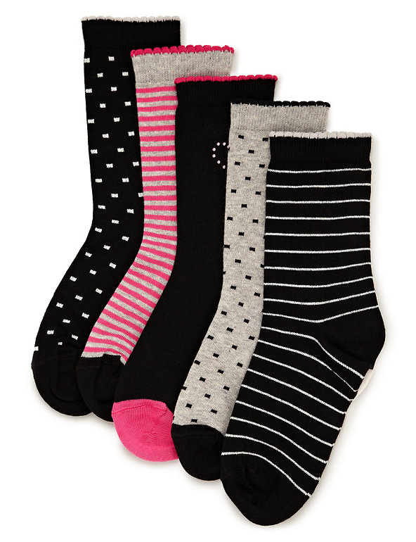 5 Pairs of Freshfeet™ Cotton Rich Assorted Socks with Silver Technology (5-14 Years) Image 1 of 1