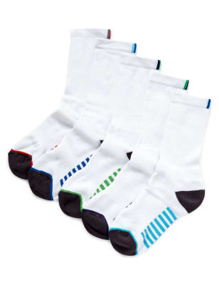 5 Pairs of Freshfeet™ Cotton Rich Assorted Sports Socks with Silver
