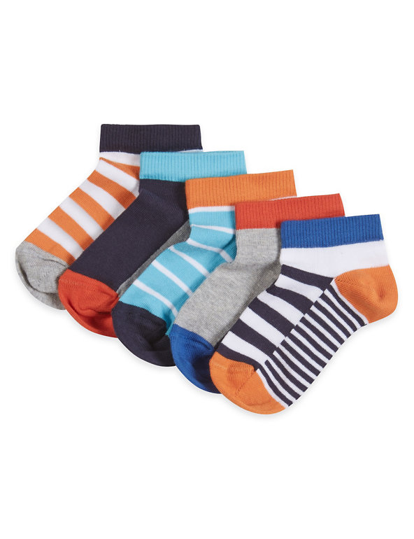 5 Pairs of Freshfeet™ Cotton Rich Assorted Trainer Liner™ Socks with Silver Technology (1-7 Years) Image 1 of 1