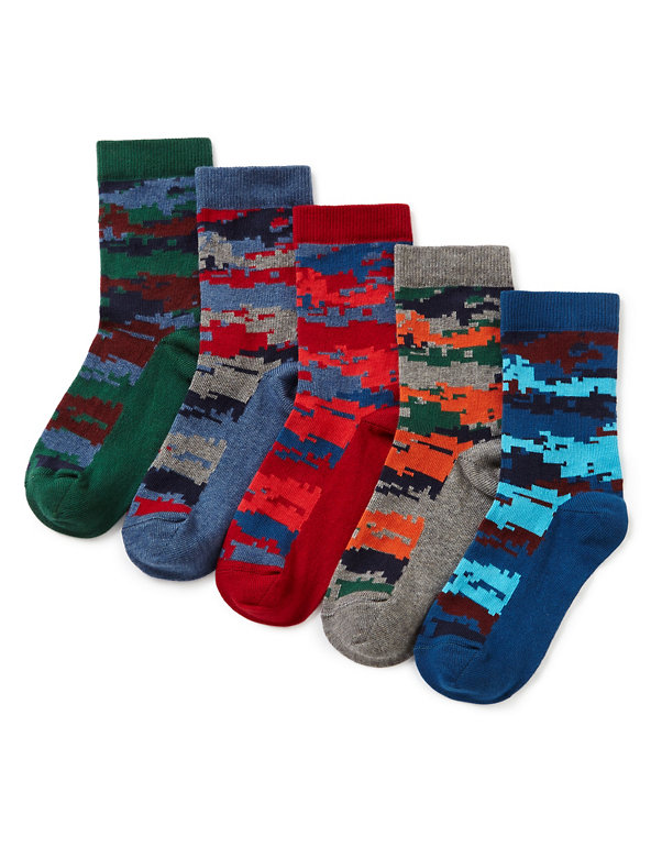 5 Pairs of Freshfeet™ Cotton Rich Camouflage Socks with Silver Technology (5-14 Years) Image 1 of 1