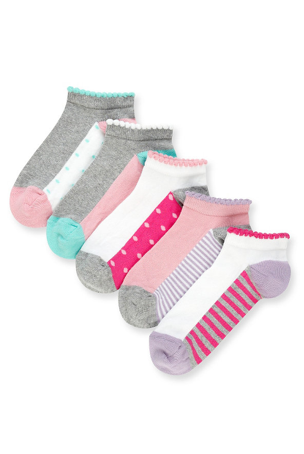 5 Pairs of Freshfeet™ Cotton Rich Colour Block Trainer Liner Socks Image 1 of 1
