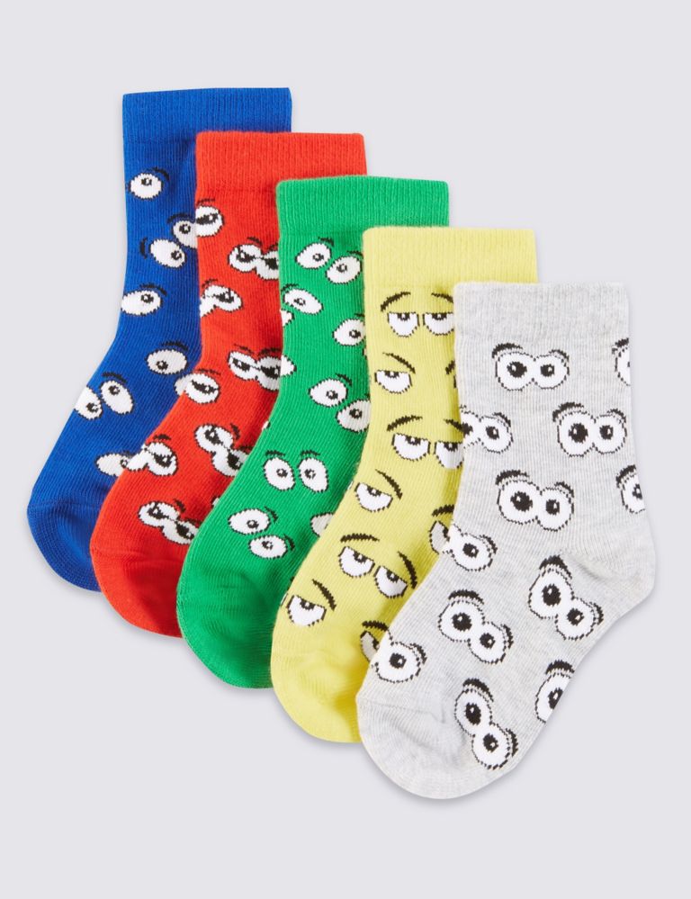 5 Pairs of Freshfeet™ Cotton Rich Comic Eyes Socks  (1-7 Years) 1 of 1