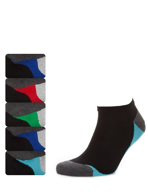5 Pairs of Freshfeet™ Cotton Rich Contrast Sole Trainer Liner Sport Socks with Silver Technology Image 1 of 1