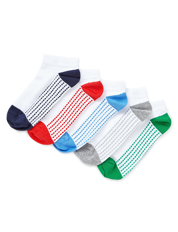 5 Pairs of Freshfeet™ Cotton Rich Dot Foot Trainer Liner™ Socks with Silver Technology (5-14 Years) Image 1 of 1
