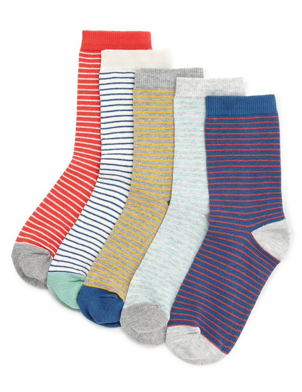 5 Pairs of Freshfeet™ Cotton Rich Fine Striped Socks with Silver Technology (5-14 Years) Image 1 of 1