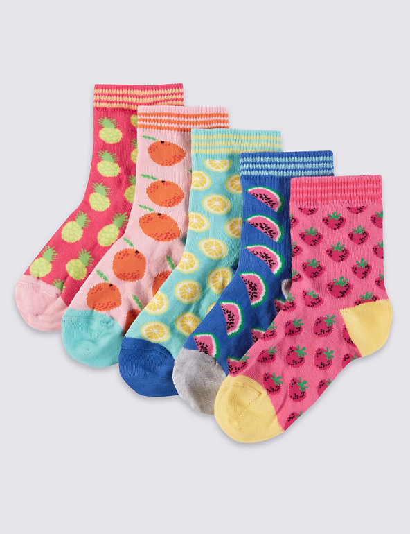 5 Pairs of Freshfeet™ Cotton Rich Fruit Pattern Socks  (1-7 Years) Image 1 of 1