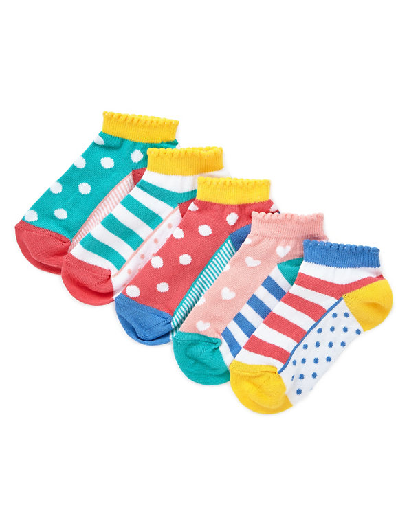 5 Pairs of Freshfeet™ Cotton Rich Heart Print Socks with Silver Technology (5-14 Years) Image 1 of 1