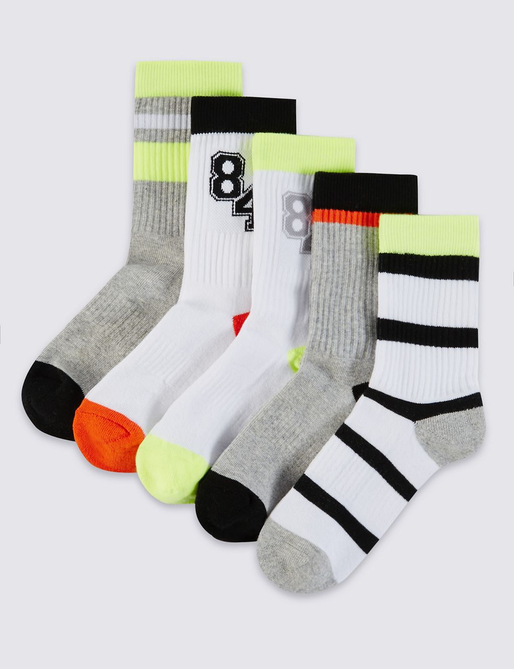 5 Pairs of Freshfeet™ Cotton Rich Monochrome Sports Socks  (5-14 Years) 1 of 1