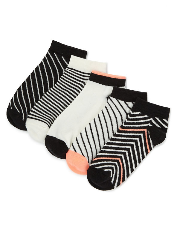 5 Pairs of Freshfeet™ Cotton Rich Monochrome Trainer Liner Socks with Silver Technology (5-14 Years) Image 1 of 1