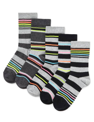 5 Pairs of Freshfeet™ Cotton Rich Neon Striped Socks with Silver ...