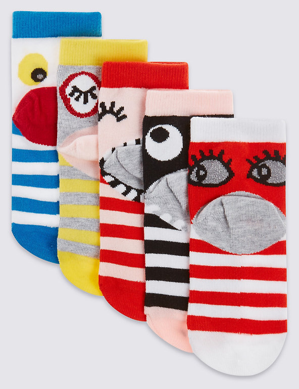 5 Pairs of Freshfeet™ Cotton Rich Novelty Assorted Socks (1-14 Years) Image 1 of 1