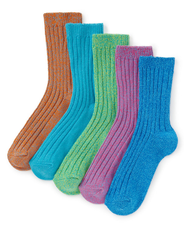 5 Pairs of Freshfeet™ Cotton Rich Ribbed Socks with Silver Technology (5-14 Years) Image 1 of 1
