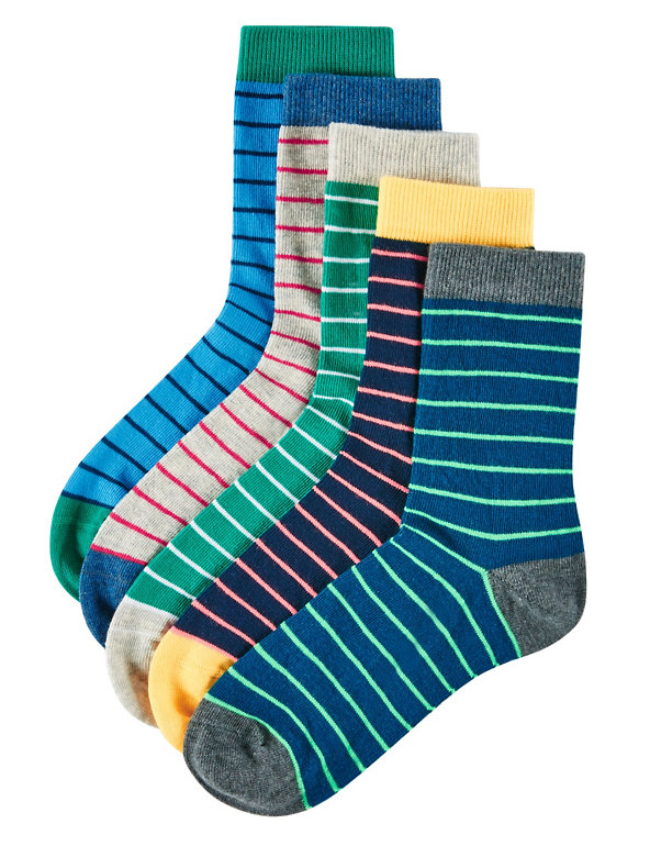 5 Pairs of Freshfeet™ Cotton Rich Rugby Striped Socks  (5-14 Years) Image 1 of 1