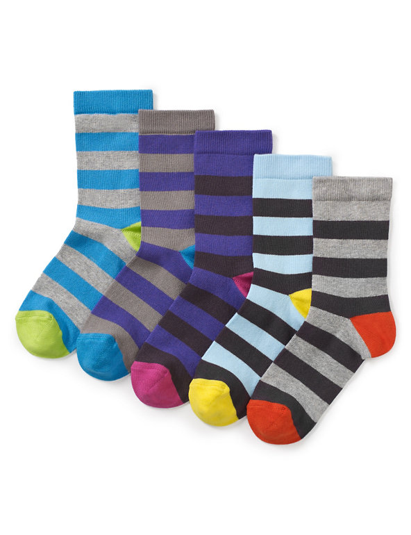 5 Pairs of Freshfeet™ Cotton Rich Rugby Striped Socks with Silver Technology (5-14 Years) Image 1 of 1