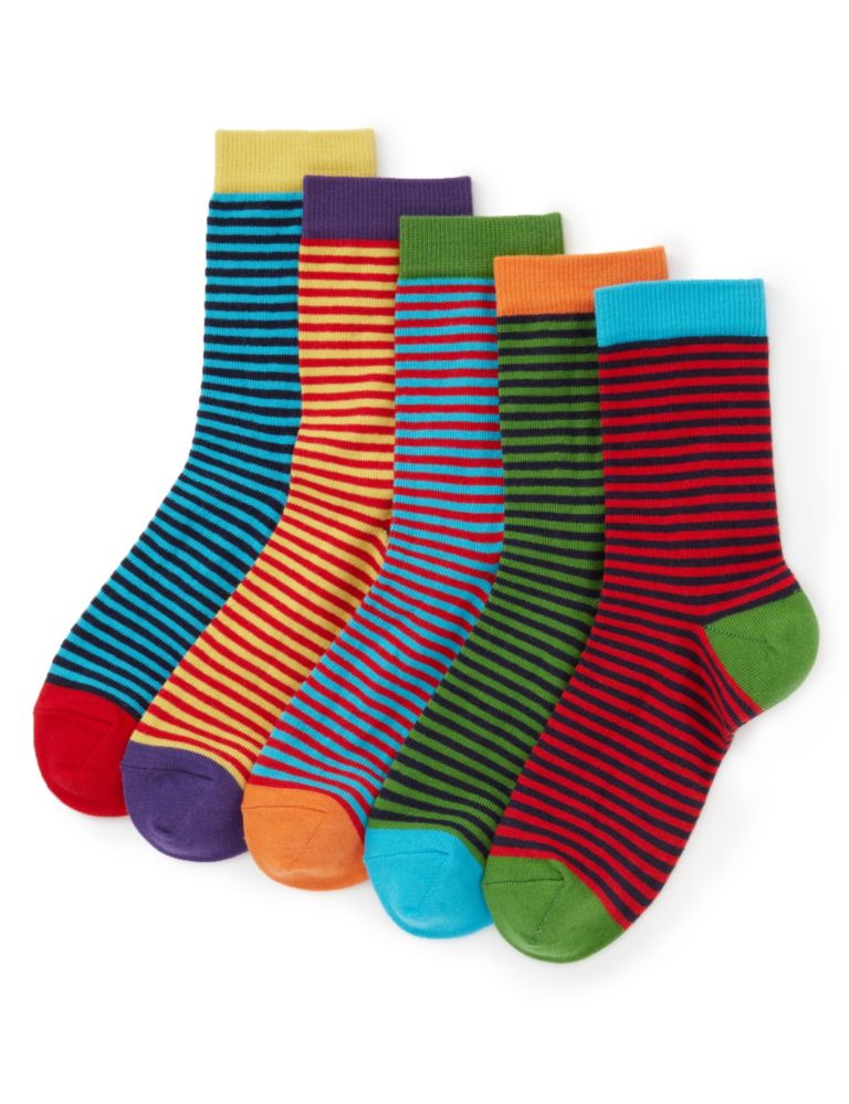 5 Pairs of Freshfeet™ Cotton Rich Rugby Striped Socks with Silver Technology (5-14 Years) 1 of 1