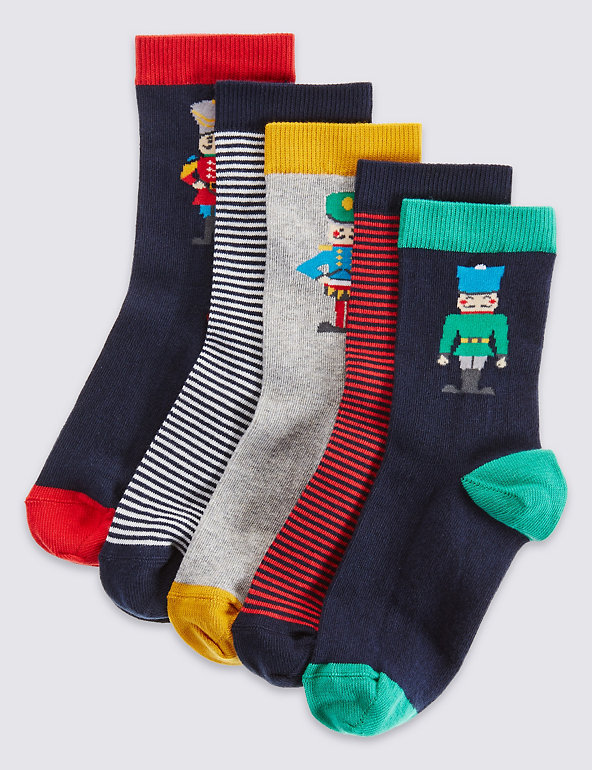 5 Pairs of Freshfeet™ Cotton Rich Socks (1-14 Years) Image 1 of 1