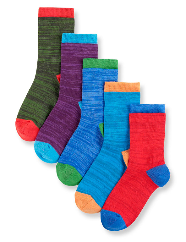 5 Pairs of Freshfeet™ Cotton Rich Space-Dye Striped Socks Image 1 of 1
