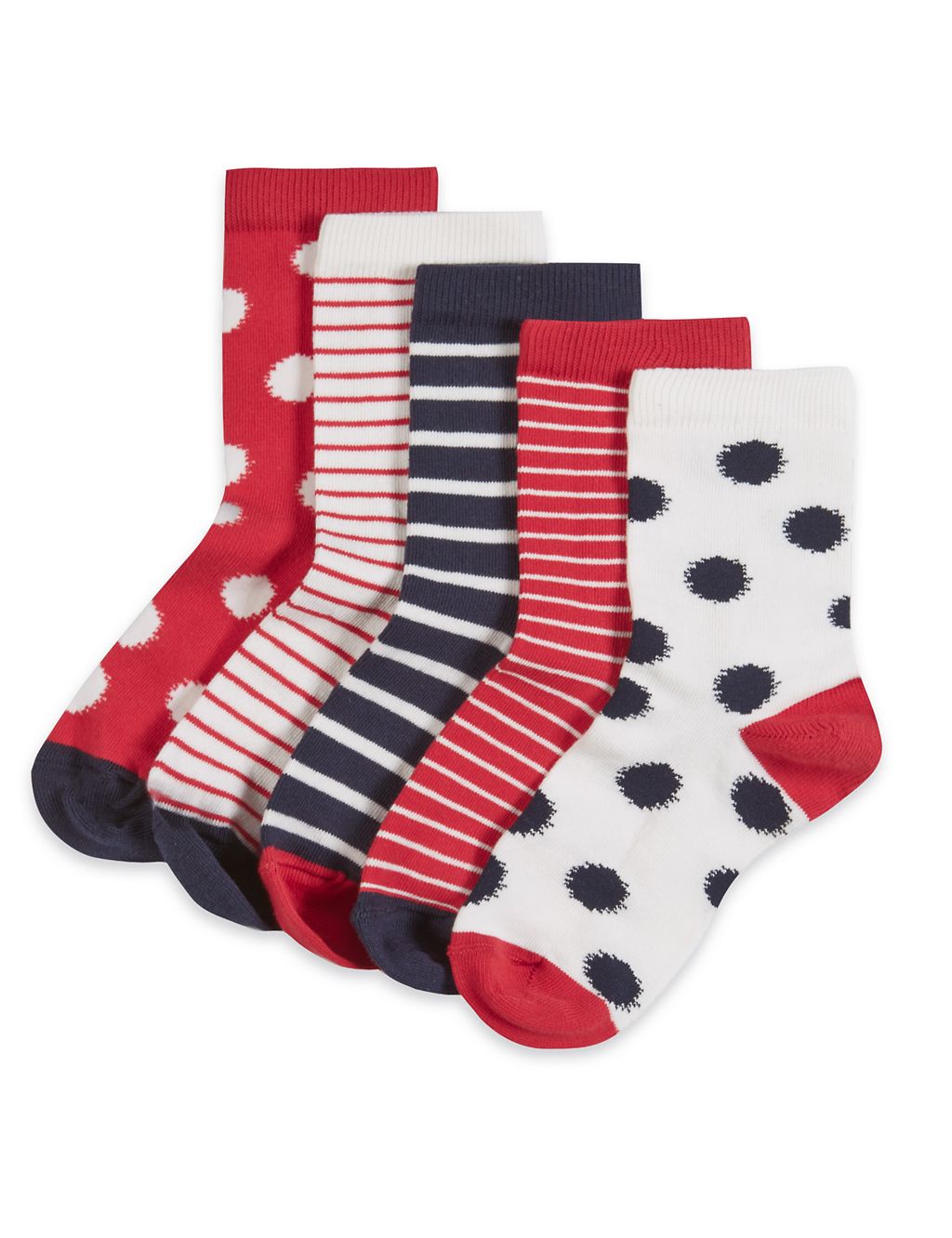 5 Pairs of Freshfeet™ Cotton Rich Spotted & Striped Socks  (5-14 Years) 1 of 1