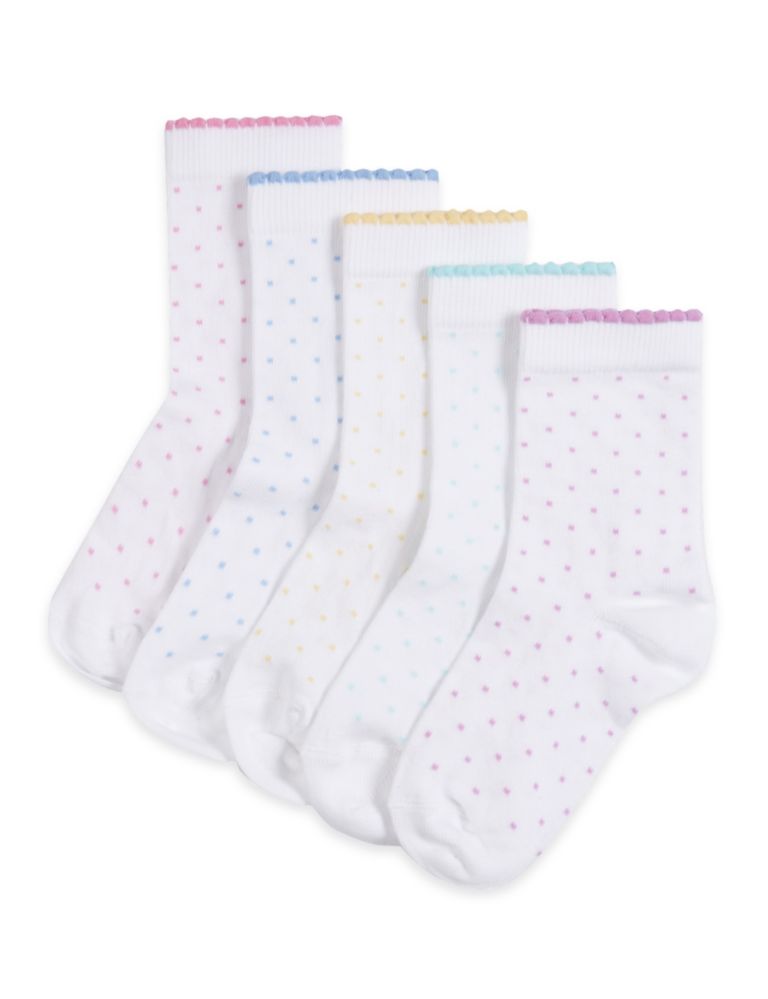 5 Pairs of Freshfeet™ Cotton Rich Spotted Socks  (1-7 Years) 1 of 1