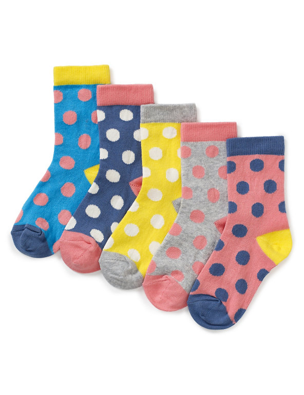 5 Pairs of Freshfeet™ Cotton Rich Spotted Socks with Silver Technology (1-7 Years) Image 1 of 1