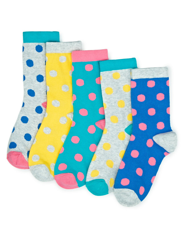 5 Pairs of Freshfeet™ Cotton Rich Spotted Socks with Silver Technology Image 1 of 1