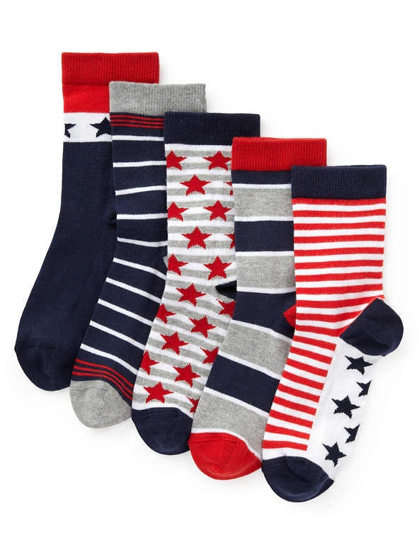 5 Pairs of Freshfeet™ Cotton Rich Star & Striped Socks with Silver Technology Image 1 of 1