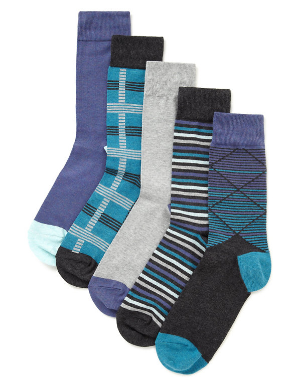5 Pairs of Freshfeet™ Cotton Rich Stay Soft Argyle Socks with Silver Technology Image 1 of 1