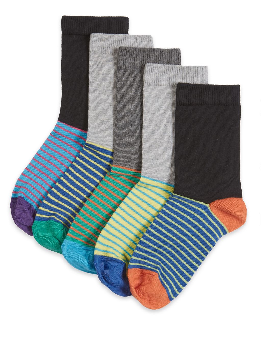 5 Pairs of Freshfeet™ Cotton Rich Striped Footbed Socks  (5-14 Years) 1 of 1