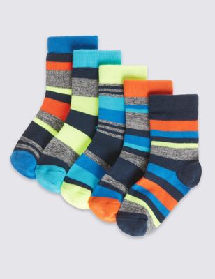5 Pairs of Freshfeet™ Cotton Rich Striped Socks (1-14 Years) Image 1 of 1