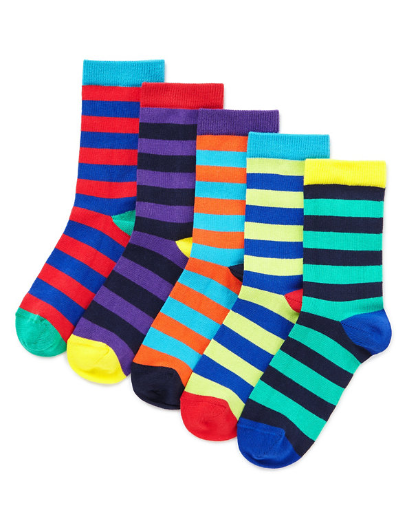 5 Pairs of Freshfeet™ Cotton Rich Striped Socks with Silver Technology (5-14 Years) Image 1 of 1