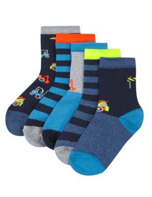 5 Pairs of Freshfeet™ Cotton Rich Transport Socks  (1-7 Years) Image 1 of 1