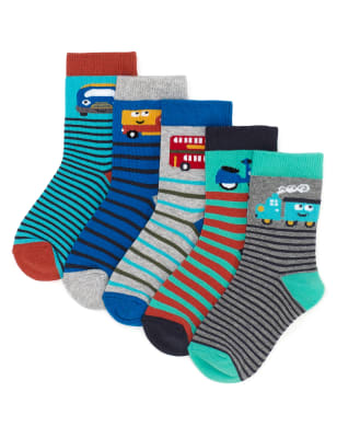 5 Pairs of Freshfeet™ Cotton Rich Transport Socks with Silver