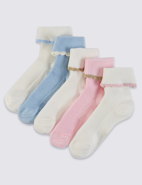 5 Pairs of Freshfeet™ Cotton Rich Turn Over Top Socks  (1-7 Years) Image 1 of 1