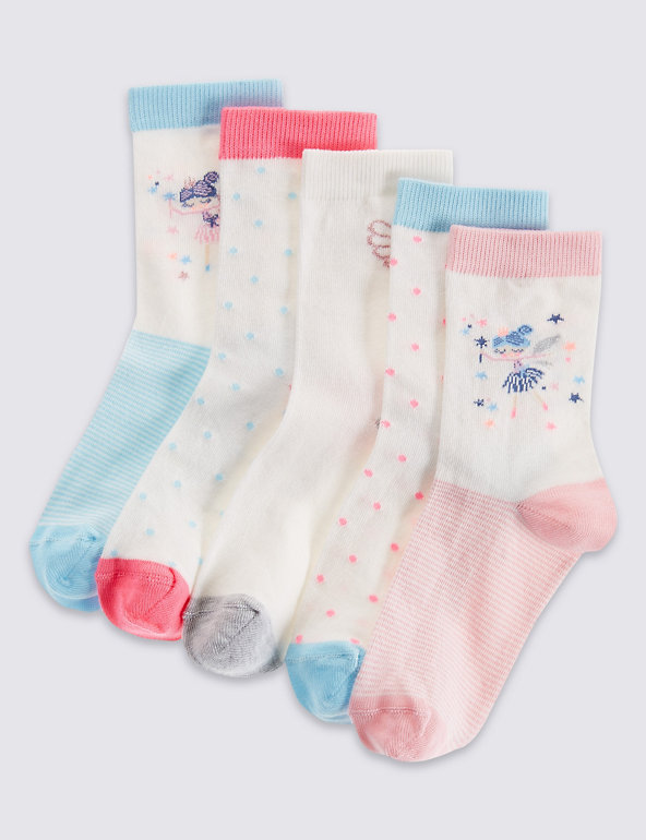 5 Pairs of Freshfeet™ Fairy Socks (1-14 Years) Image 1 of 1