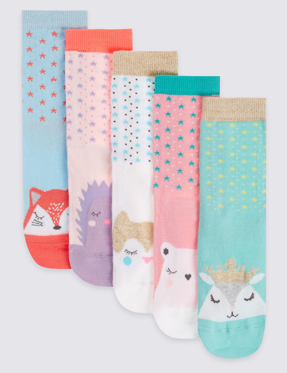 5 Pairs of Freshfeet™ Novelty Animal Print Socks (1-14 Years) Image 1 of 1