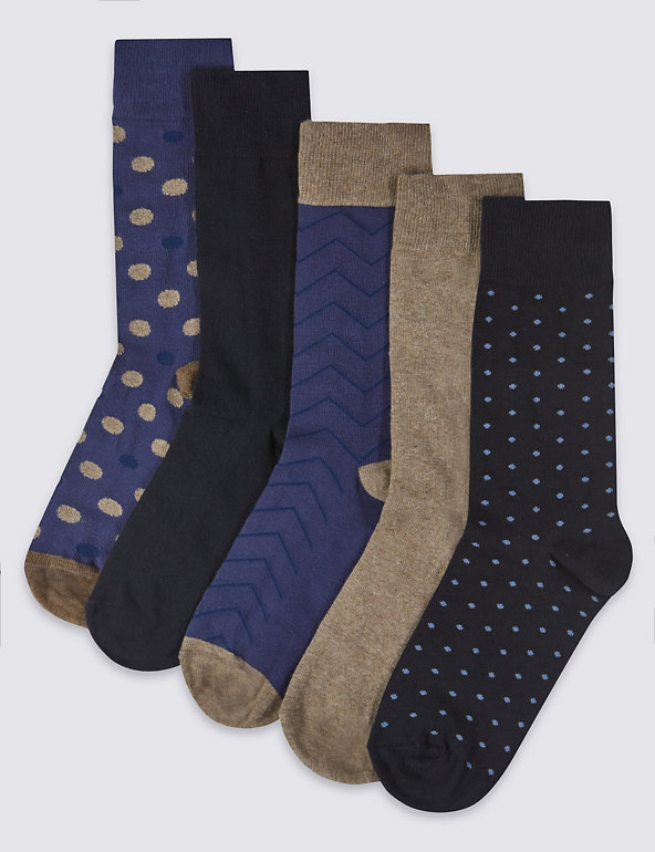 5 Pairs of Freshfeet™ Stay Soft Cotton Rich Assorted Socks with Silver Technology Image 1 of 2