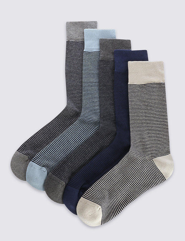 5 Pairs of Freshfeet™ Striped Cushioned Sole Socks Image 1 of 1