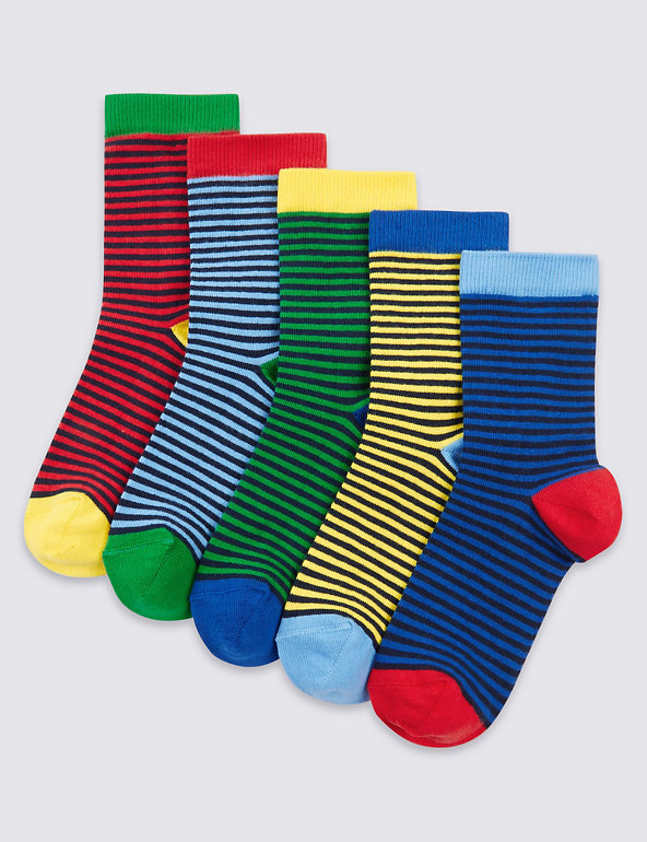 5 Pairs of Freshfeet™ Striped Socks (1-14 Years) Image 1 of 1