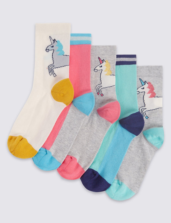 5 Pairs of Freshfeet™ Unicorn Socks (1-14 Years) Image 1 of 1
