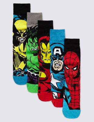 5 Pairs of Marvel Superheroes Socks, M&S Collection