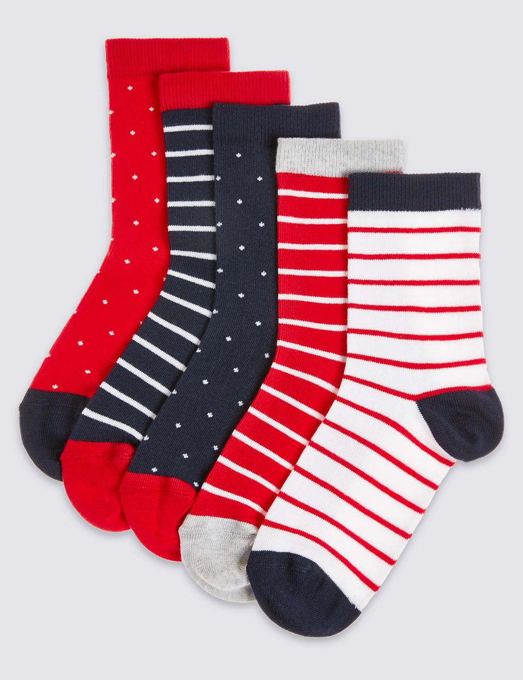 5 Pairs of Spotted & Striped Socks (1-14 Years) 1 of 1