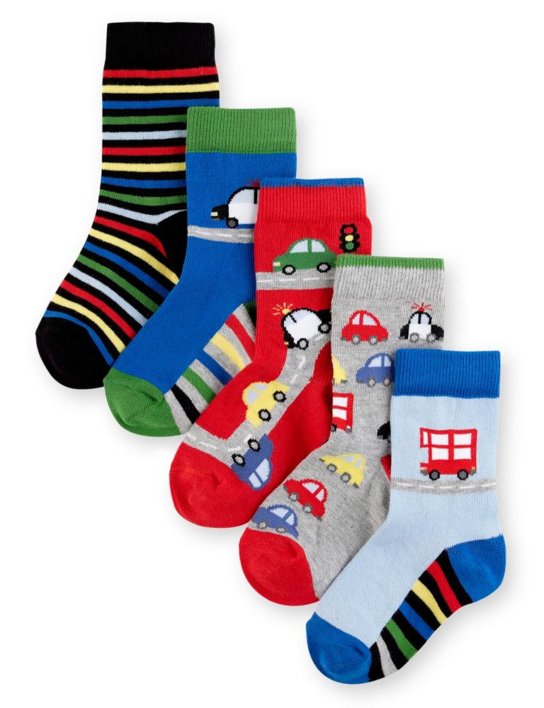 5 Pairs of Transport & Striped Socks 1 of 3