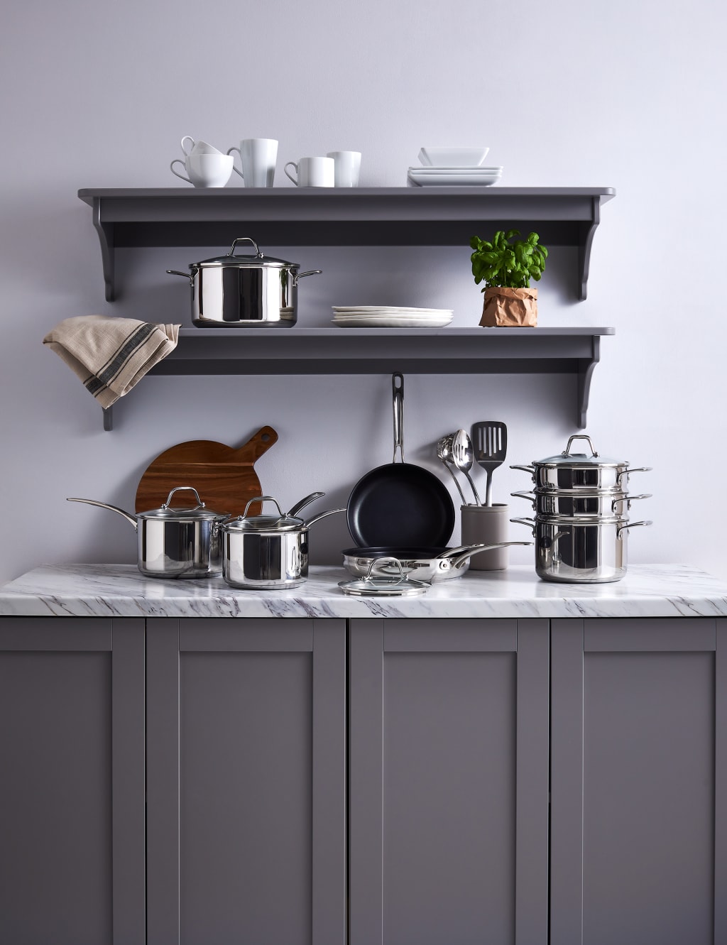 5 Piece Stainless Steel Pan Set M&S Collection M&S