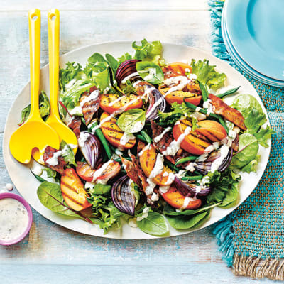 Griddled peach and bacon salad recipe