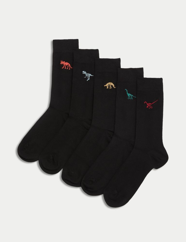 5pk Cool & Fresh™ Dinosaur Cotton Rich Socks 1 of 2